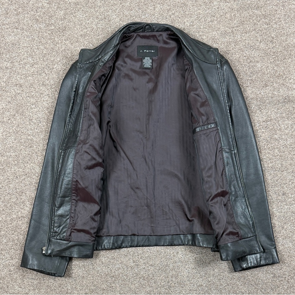 J. Ferrar Black Genuine Leather Full Zip Collared Moto Jacket Men’s M 90s Grunge - Picture 3 of 10
